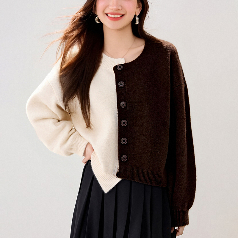 時尚拼接撞色別緻針織開襟衫(2色)