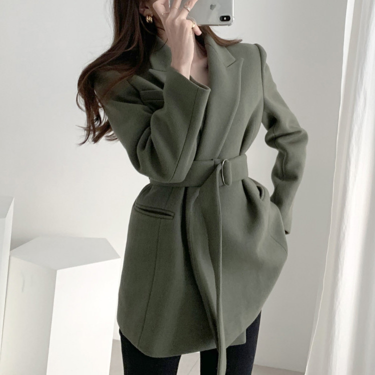 新款西裝領中長版夾棉裡大衣