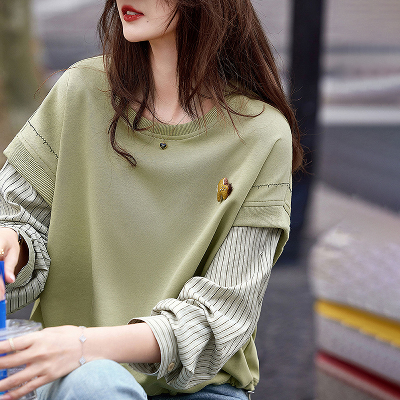 別致圓領拼接假兩件衛衣