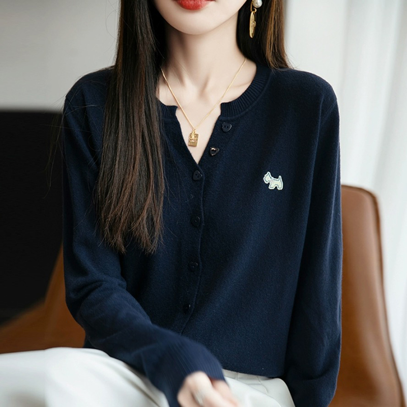 洋气V领刺绣针织开衫(5色)