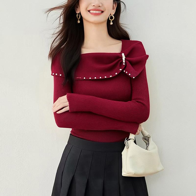 百搭一字領修身針織衫