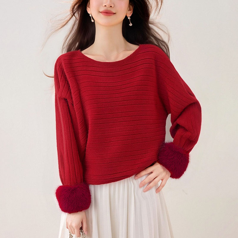 時尚圓領長袖針織衫(3色)