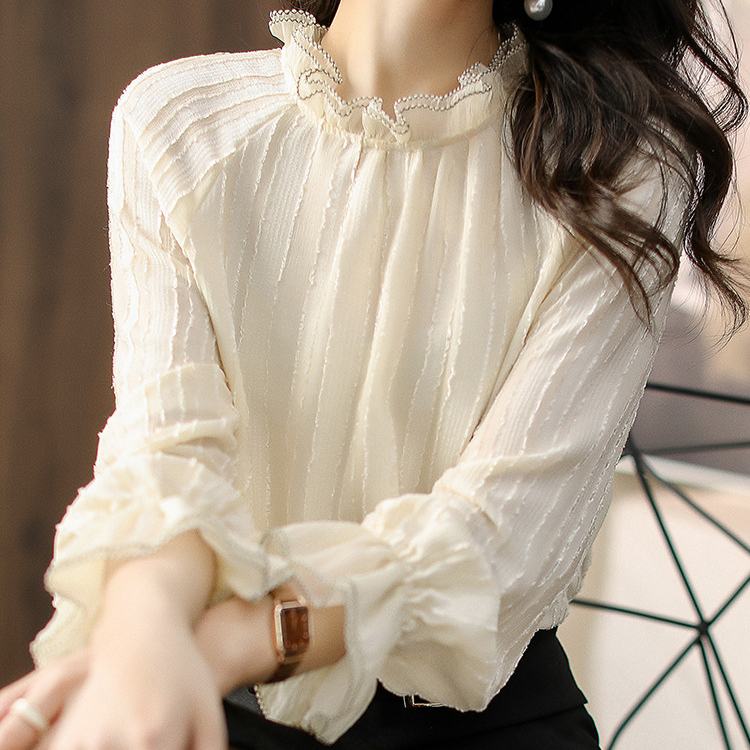 简约木耳邊立領優雅小衫