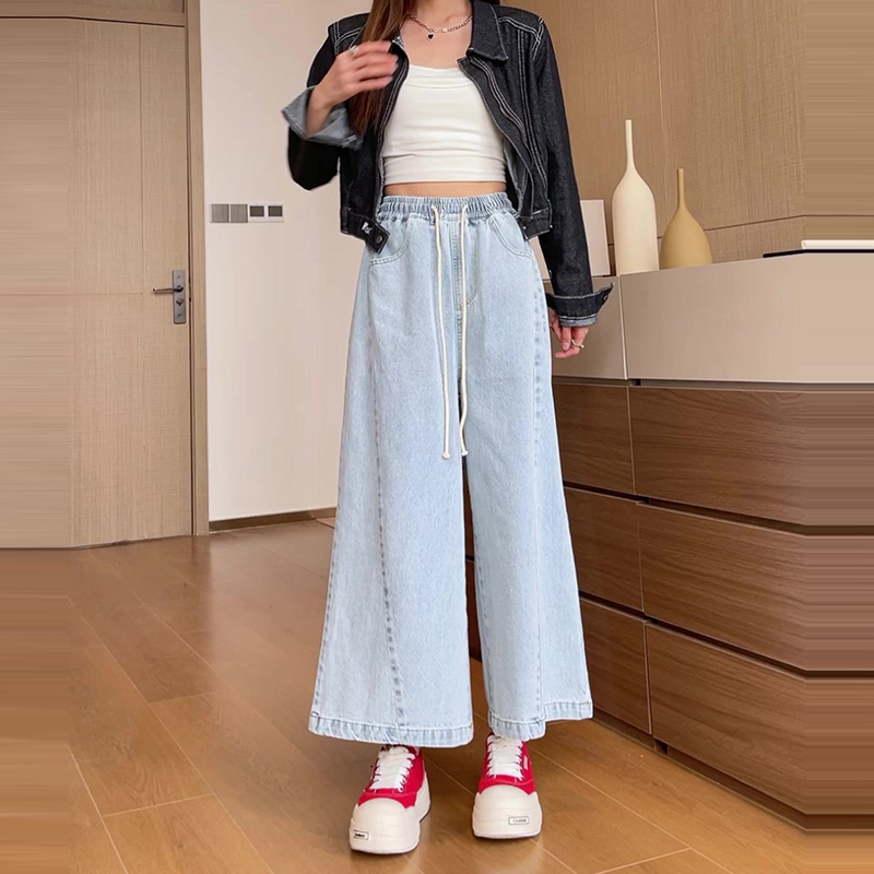 復古水洗做舊七分寬褲牛仔短褲