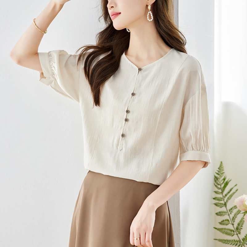 優雅V領短袖襯衫