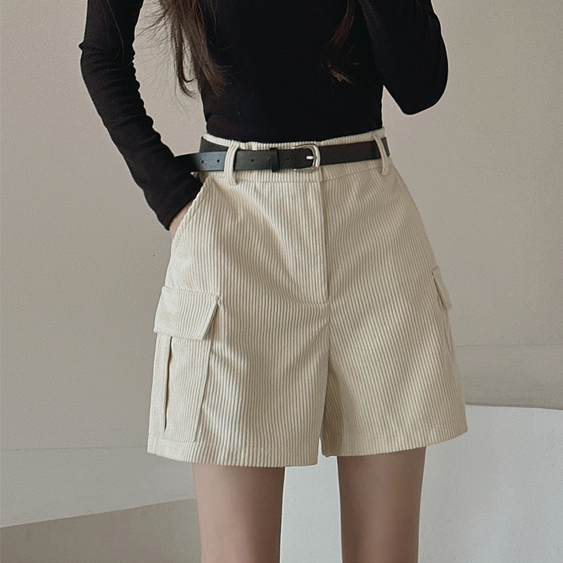 韓系高腰闊腿工裝短褲【贈腰帶】