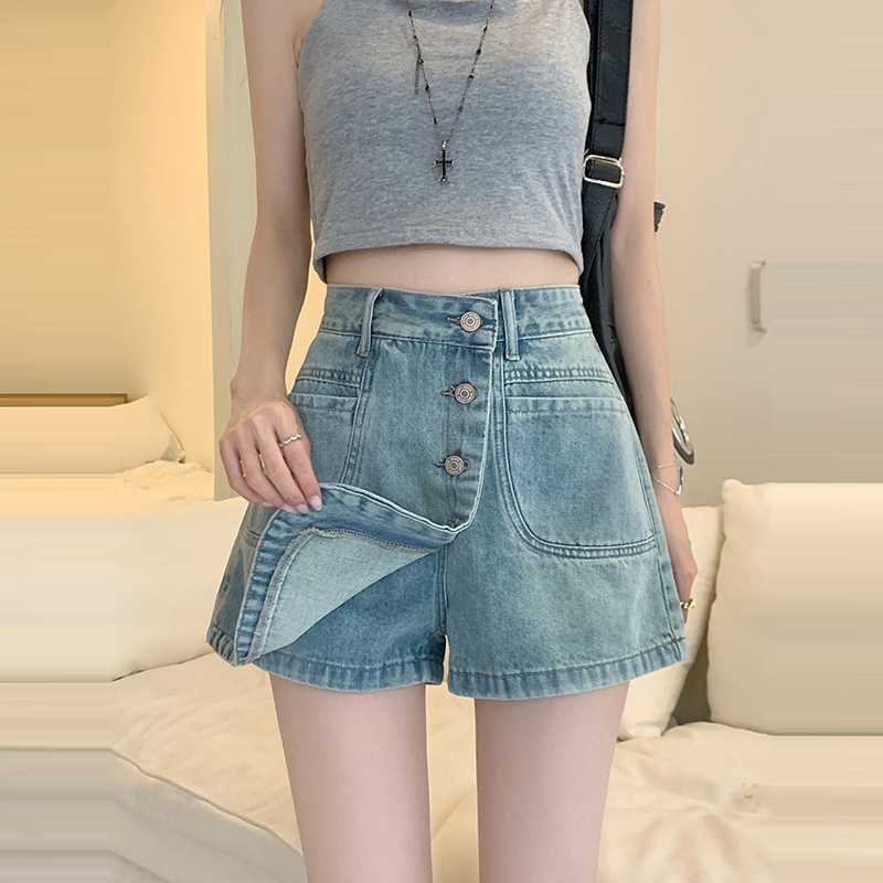 設計感單排扣A字牛仔裙褲(2色)