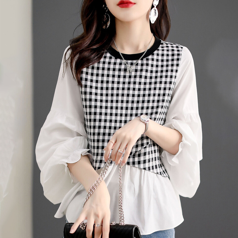 寬鬆休閒百搭拼接喇叭袖T恤