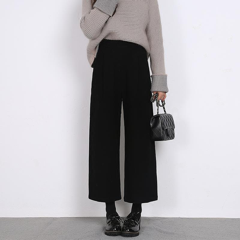 寬鬆九分直筒毛呢寬褲(2色)