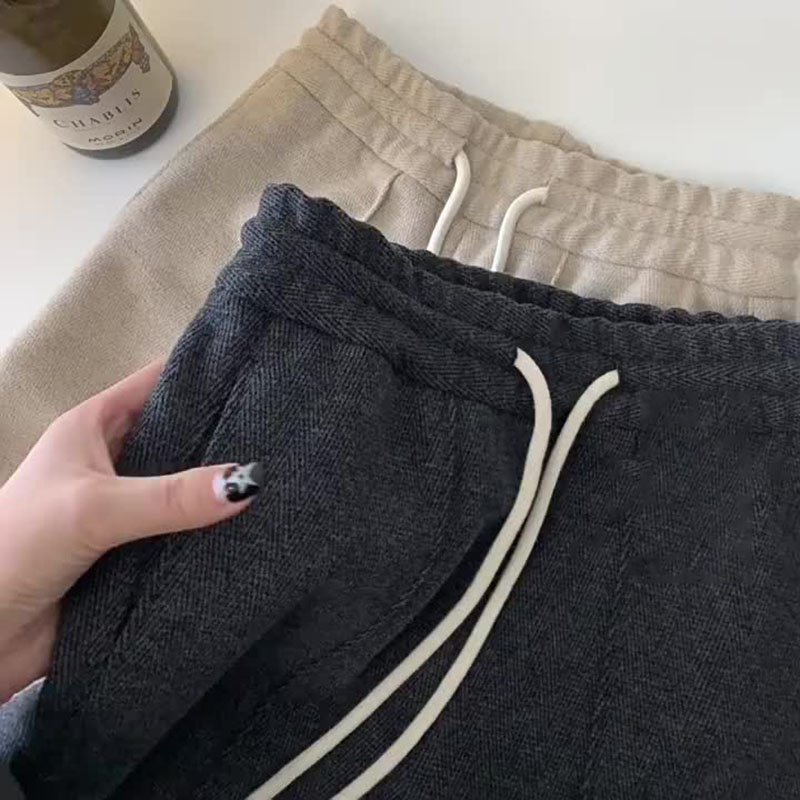 韓版高腰人字紋直筒寬褲(2色)