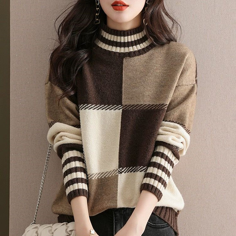 韓系慵懶風寬鬆軟糯拼色針織衫(2色)