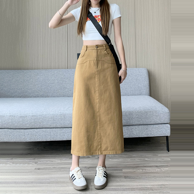 高腰A字洗水牛仔半身裙(3色)