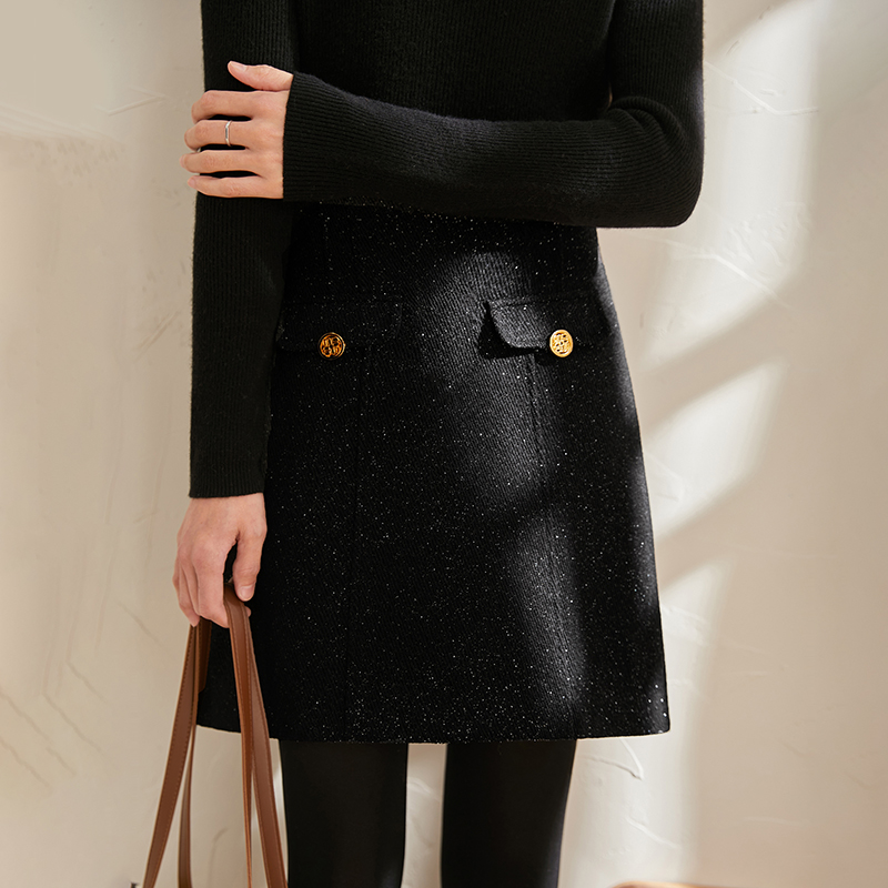 小香風亮絲細閃髙腰A字短裙(2色)