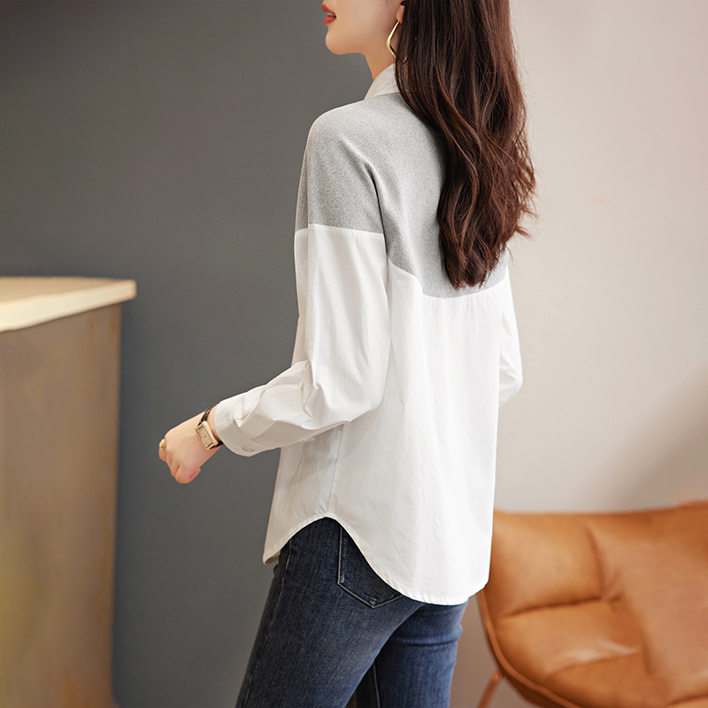 休閒舒適寬鬆撞色拼接長袖襯衫