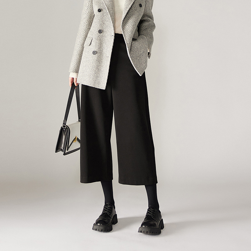 時尚仿毛呢斜紋軟糯拉毛保暖八分闊腿褲(3色)