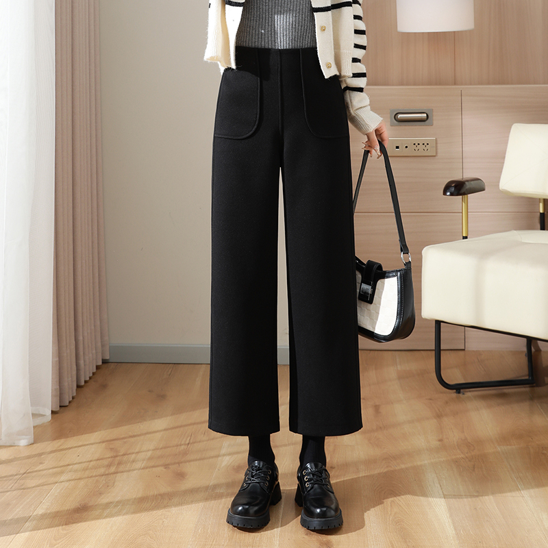 復古百搭高腰顯瘦加厚九分直筒寬褲(2色)