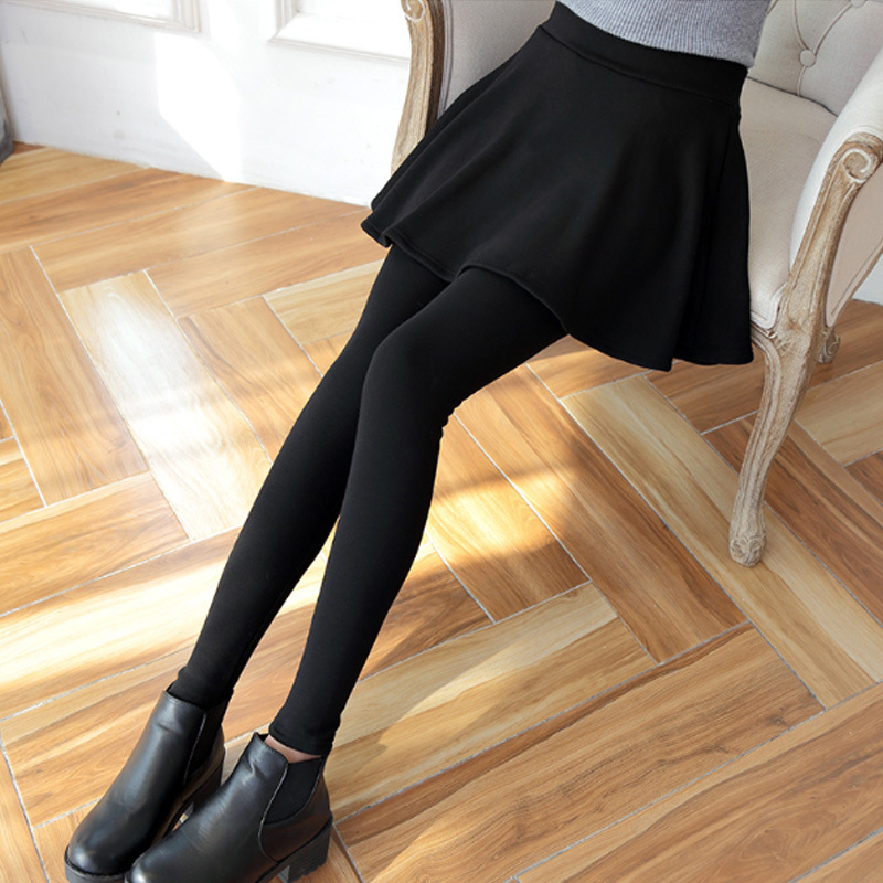 高腰顯瘦假兩件加絨加厚裙褲(2色)