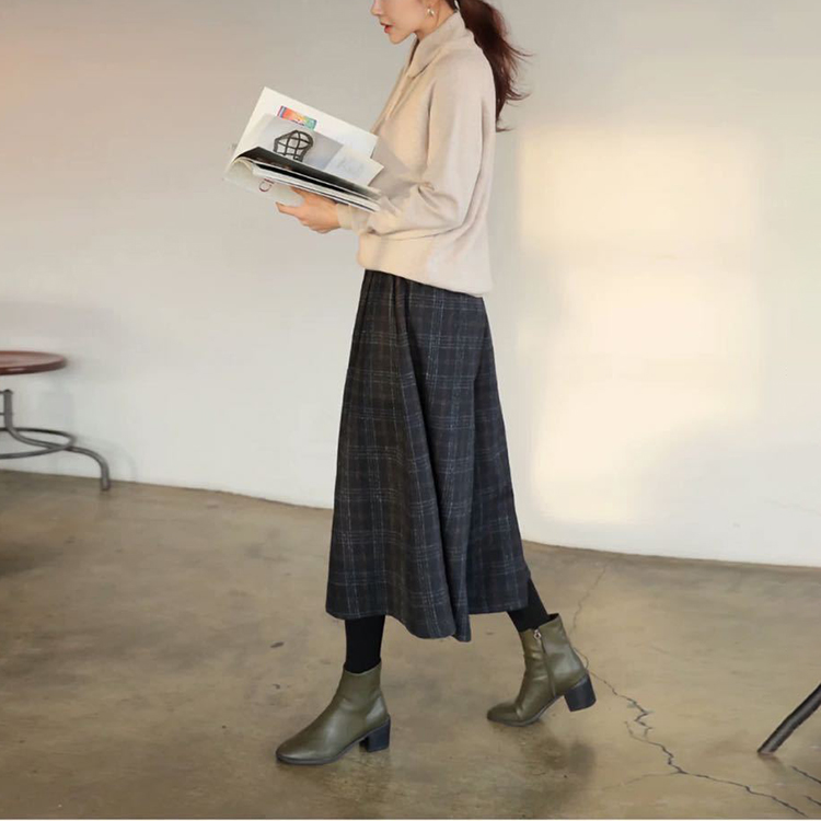 寬鬆格紋鬆緊腰顯瘦裙褲