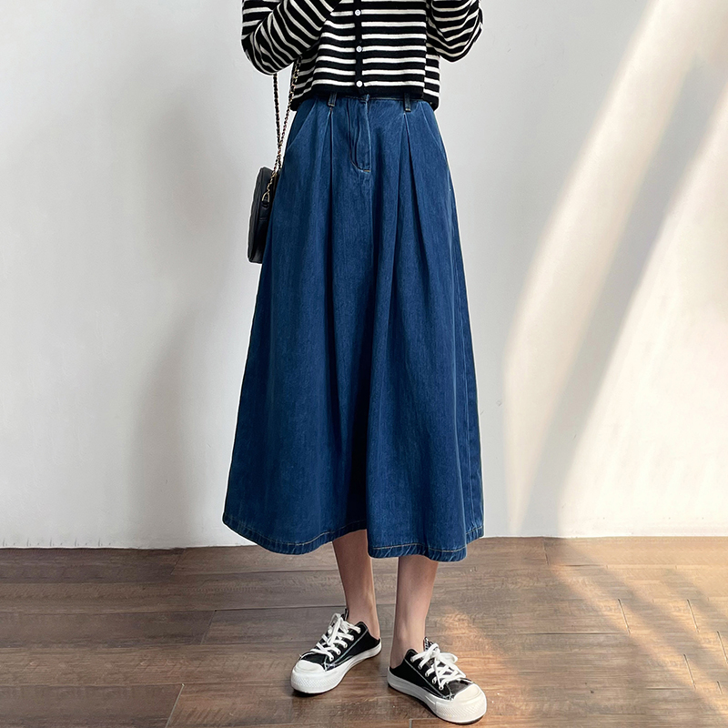 高腰A字大擺中長版牛仔裙