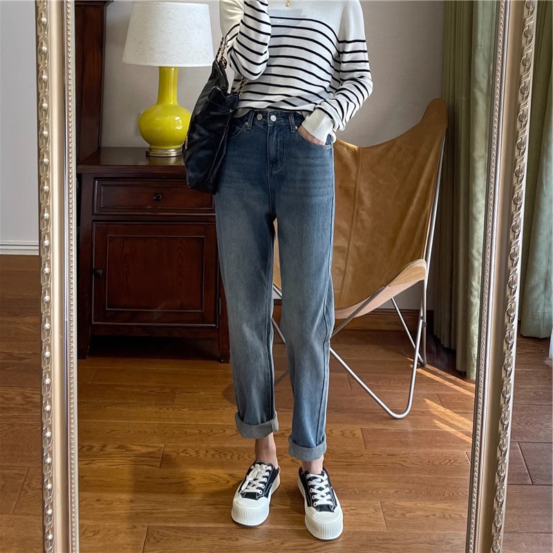 柔軟舒適高腰哈倫九分牛仔褲