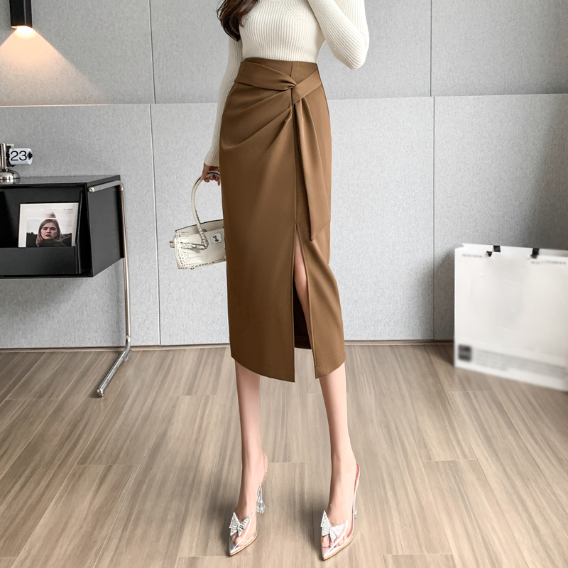 立體修身優雅開叉半身裙(2色)