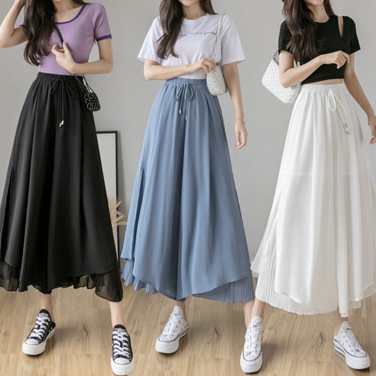 時尚顯瘦高腰垂感飄逸九分裙褲(4色)