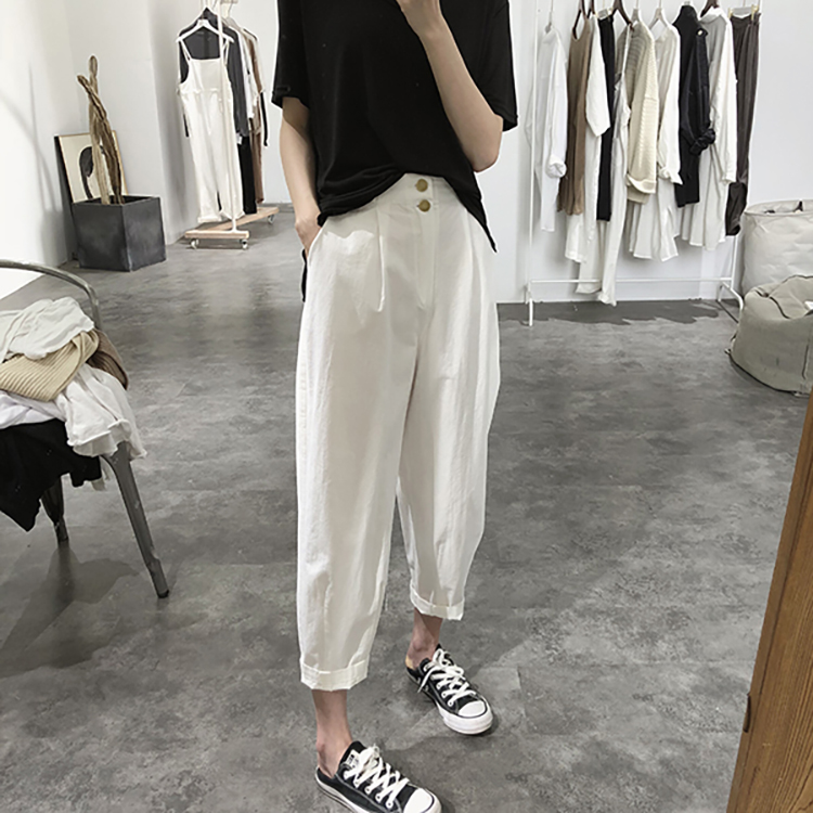 高腰寬鬆薄款哈倫九分休閒褲(3色)