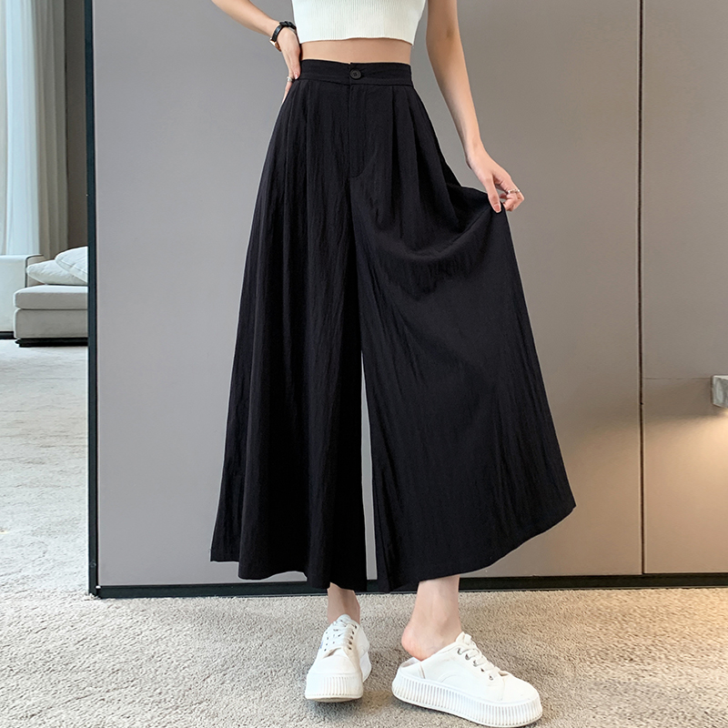 日系寬鬆高腰寬腿九分褲裙(2色)