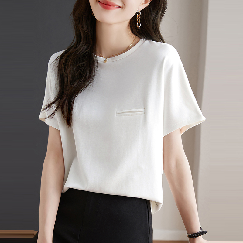 簡約寬鬆圓領口袋設計短袖T恤