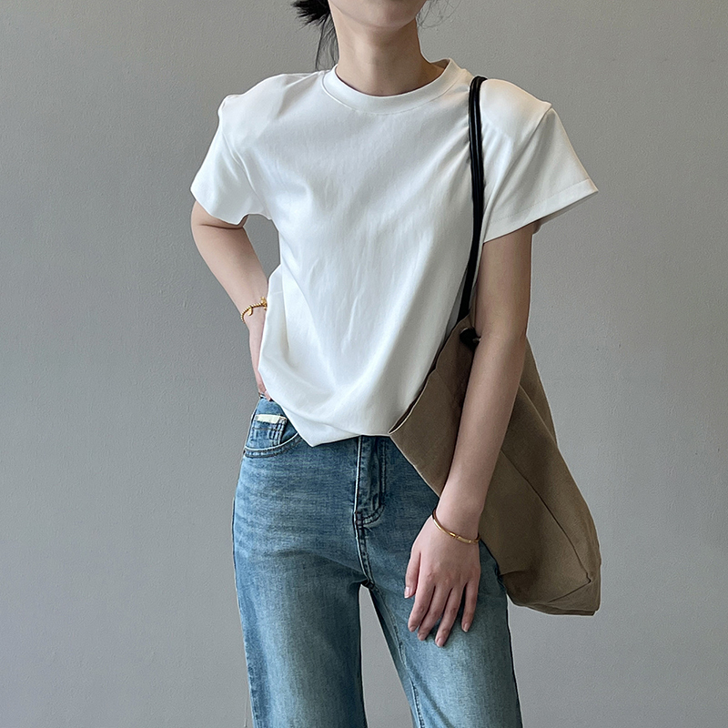 韓系墊肩圓領短袖T恤(4色)