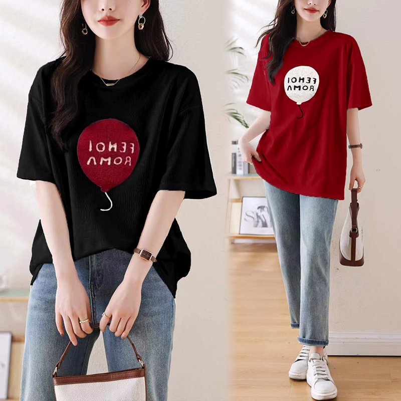 百搭圓領毛巾繡氣球短袖T恤(3色)