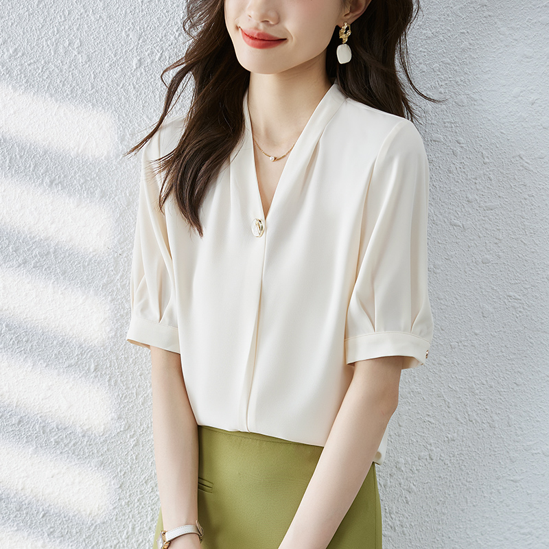 韓系百搭V領短袖襯衫(3色)