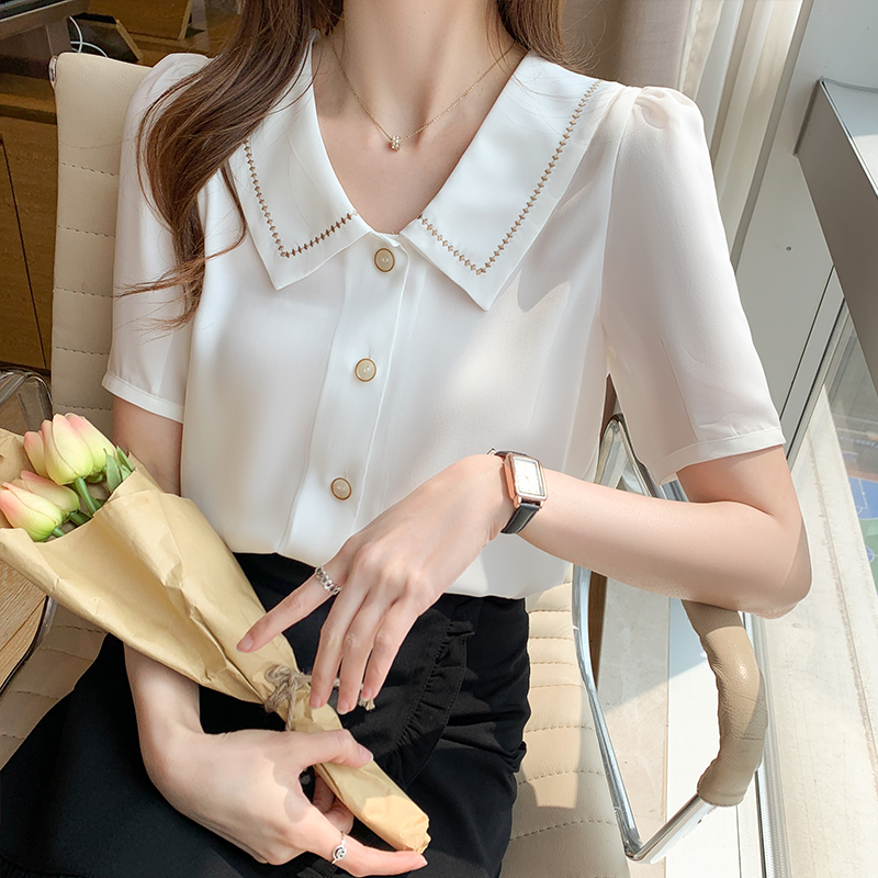 法式POLO領設計感小眾短袖襯衫(2色)