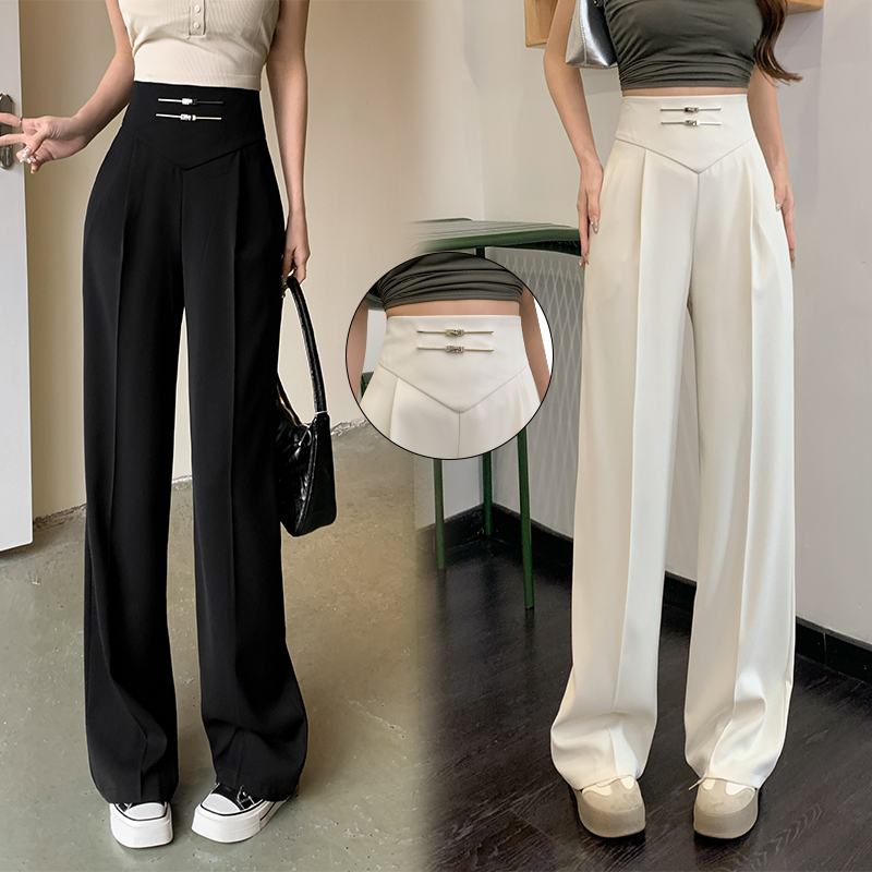 簡約高腰垂順闊腿西裝褲(2色)