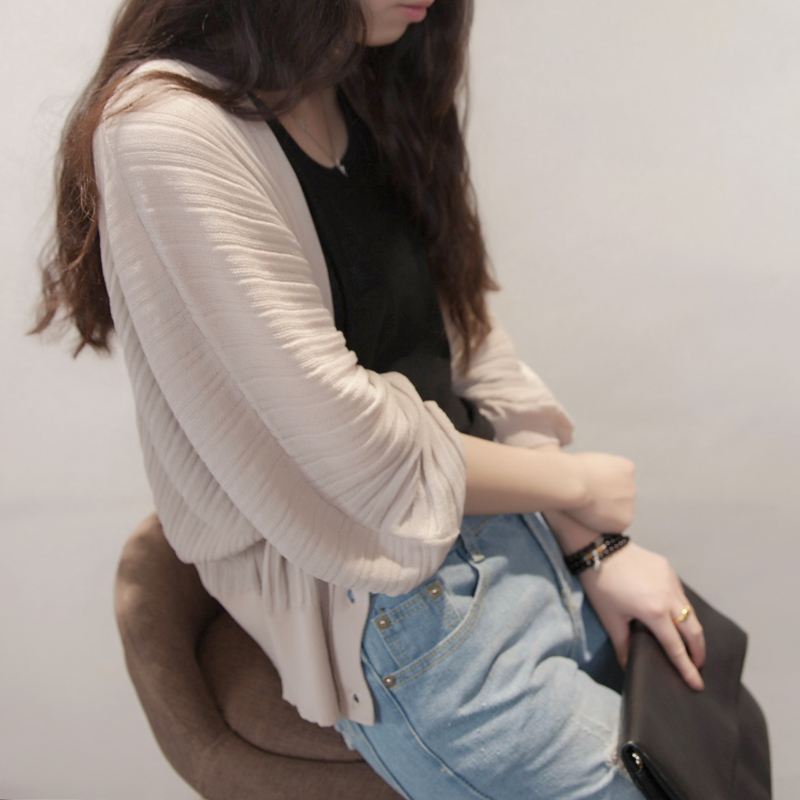 燈籠袖外搭V領寬鬆冷氣房披肩針織衫(5色)