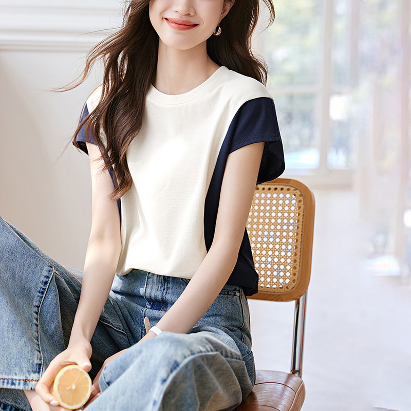 休閒百搭撞色拼接短袖T恤