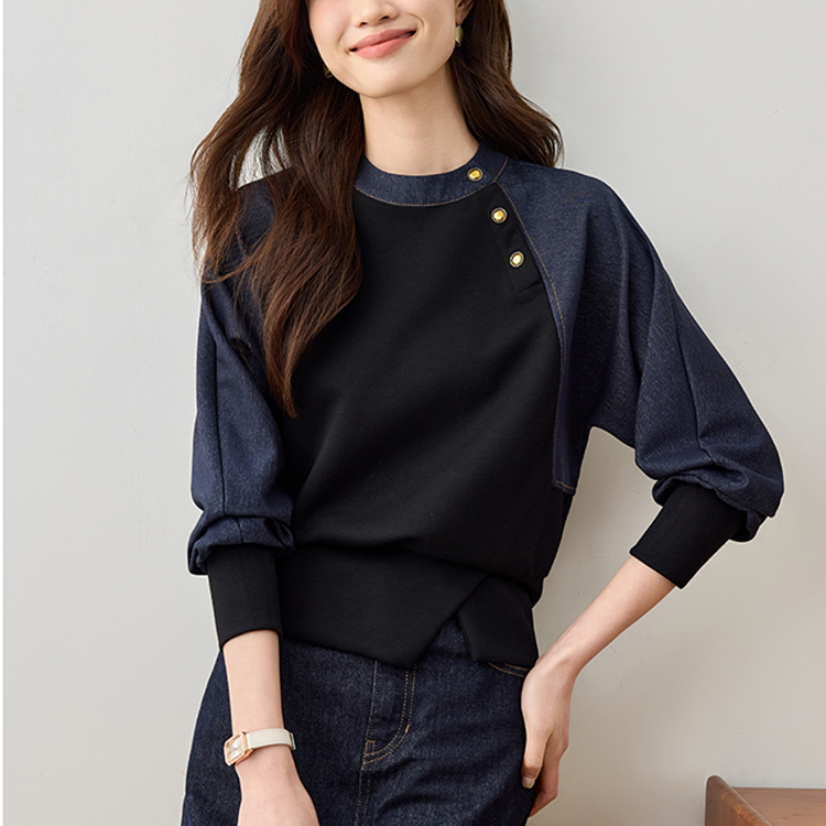 復古別緻牛仔拼接寬鬆顯瘦襯衫