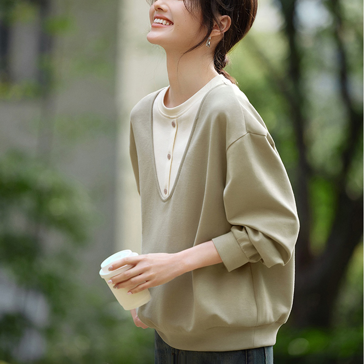 優雅疊穿撞色設計假兩件衛衣