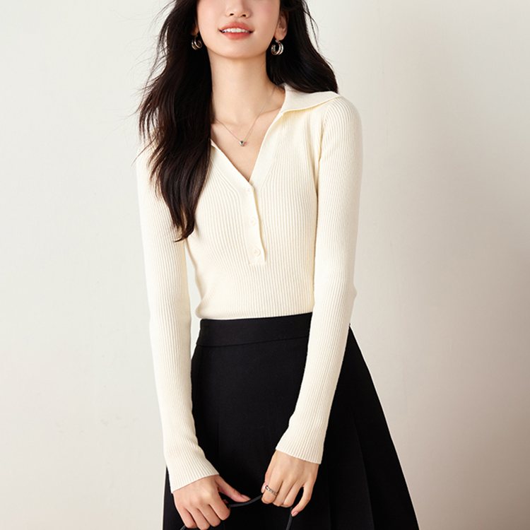 時尚百搭翻領修身針織衫(2色)