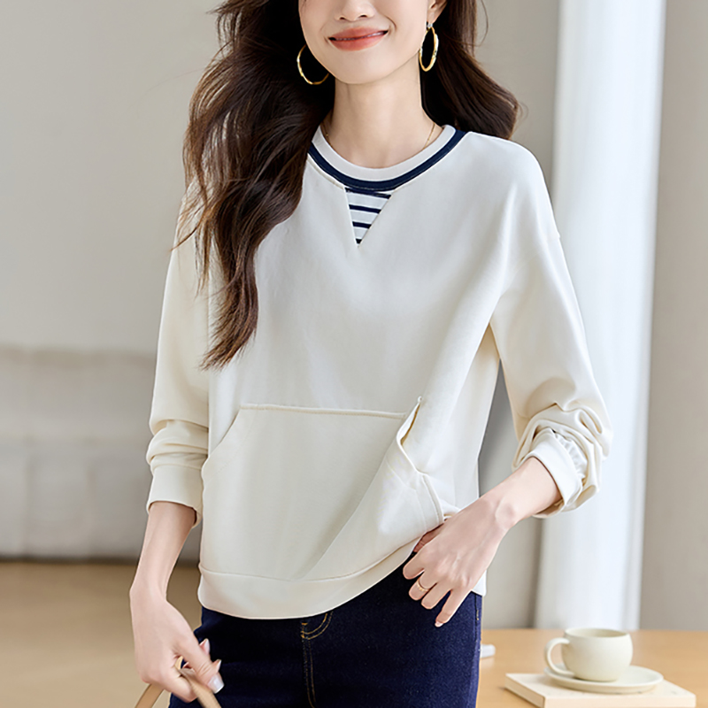 條紋拼接假兩件長袖衛衣