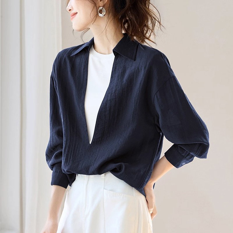 法式深V內搭疊穿假兩件襯衫