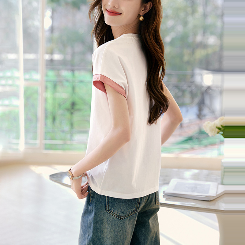 時尚百搭圓領撞色短袖T恤