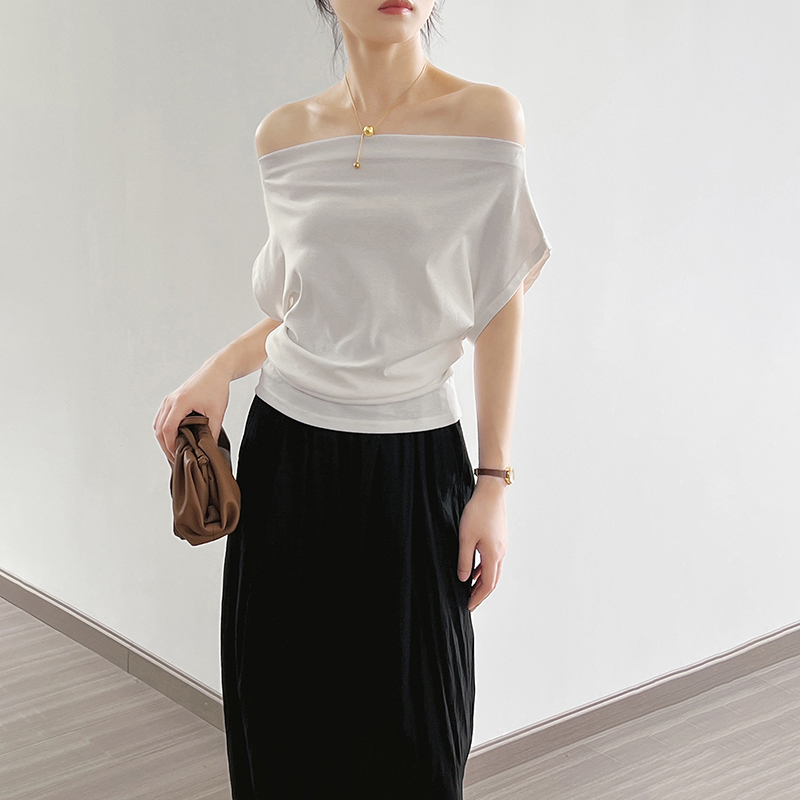 法式一字領露肩短袖T恤(3色)