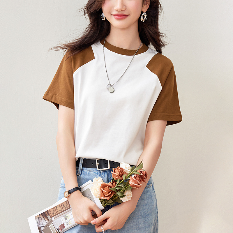 小眾設計撞色圓領寬鬆短袖T恤(2色)