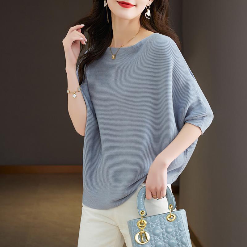 洋氣一字領蝙蝠短袖T恤(3色)