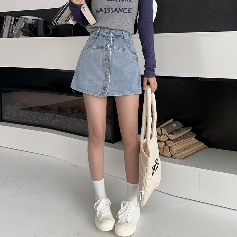 休閒高腰防走光A字牛仔短褲(2色)