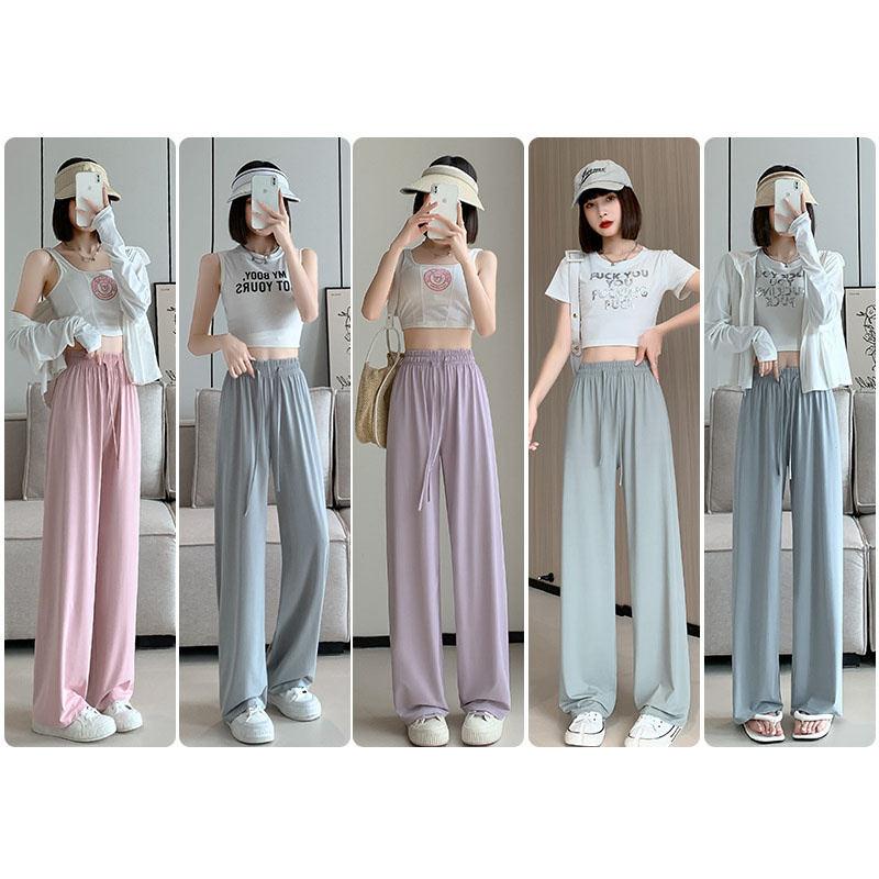 直筒高腰垂墜感顯瘦休閒防曬寬褲(5色)