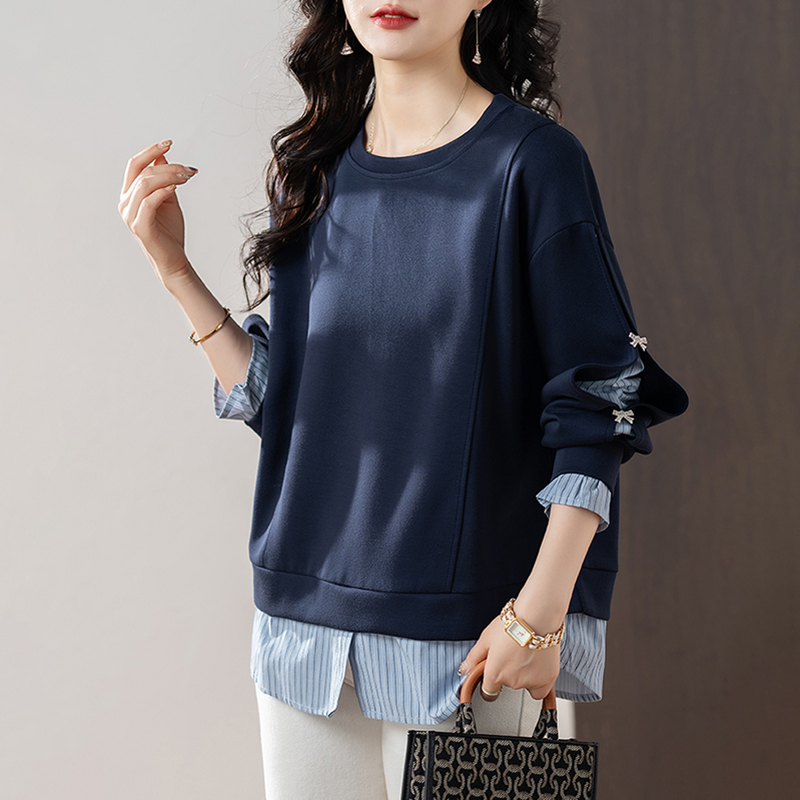 休閒圓領拼接假兩件衛衣