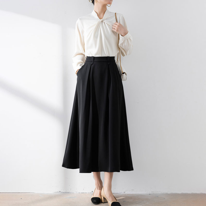 法式高腰A字百褶大擺半身裙(2色)