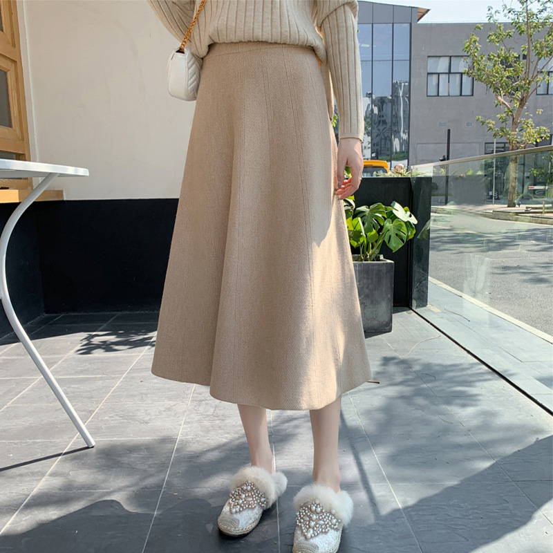 高腰純色優雅氣質中長針織A字裙(7色)